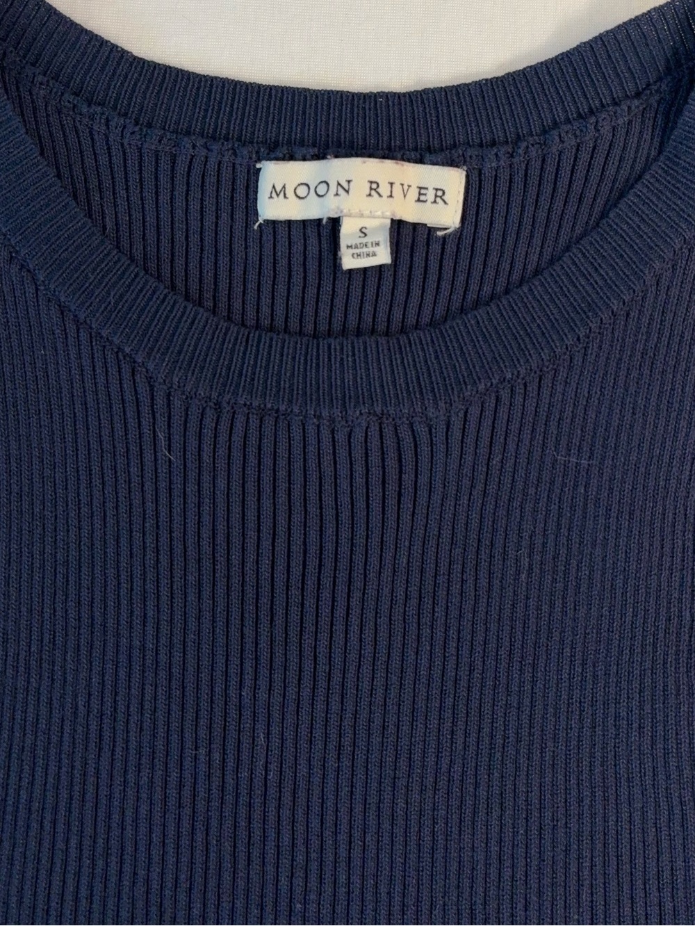 Moon River Mixed Media Knit Ribbed Tank Poplin Midi Dress Navy Blue Small S - Picture 4 of 5